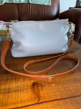 Valentina Italy Pebbled Leather Powder Blue Adjustable Crossbody Purse